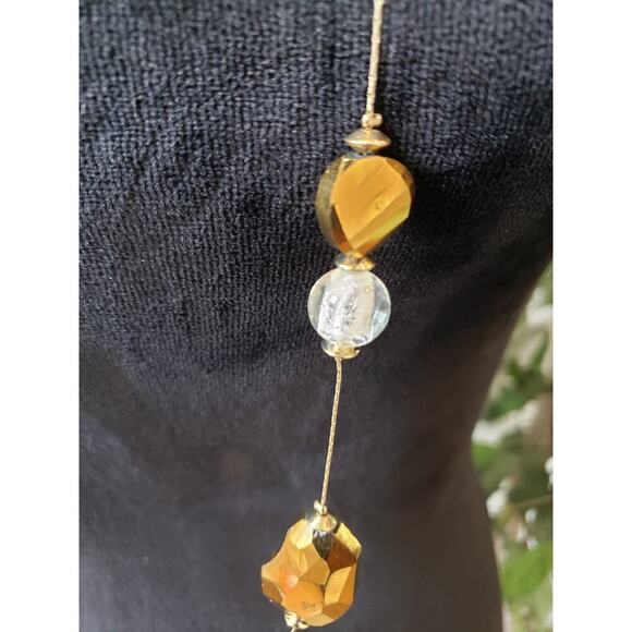 Women Gold Clear Faceted Bead Necklace Long Strand Lobster Clasp Elegant - Picture 5 of 6